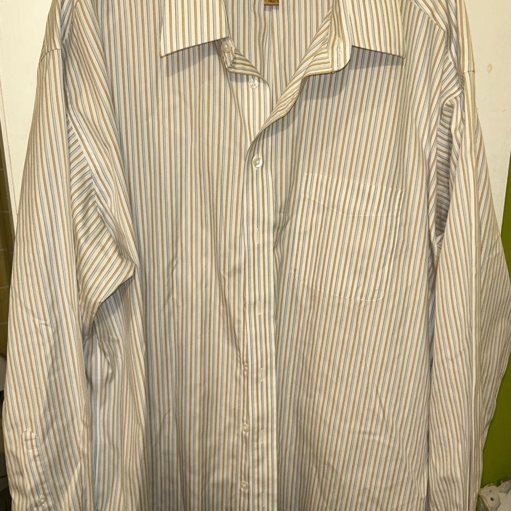 Like New Men Roundtree & Yorke Gold Label Blue & Tan Striped Dress Shirt,Sz 18.5
